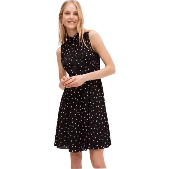 Kate Spade New York Daisy Dot Shirt Dress Size 0 Black Pink Polka Dot Florals - Picture 1 of 16